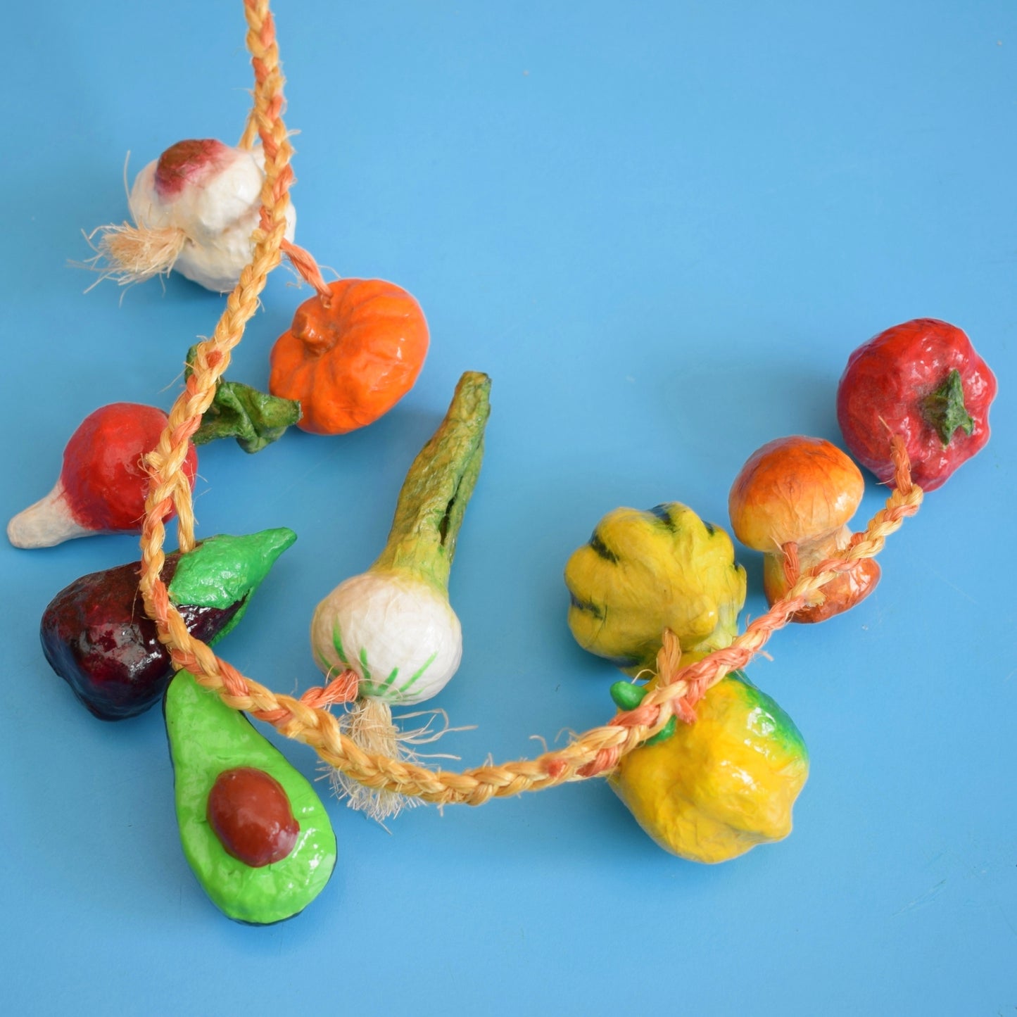 Vintage 1970s Kitsch String Of Faux Vegetables- Paper Mache - Mexican