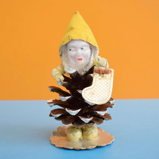 Vintage 1950s Christmas Pinecone Elf Ornament - Spun Cotton - Shiny Brite