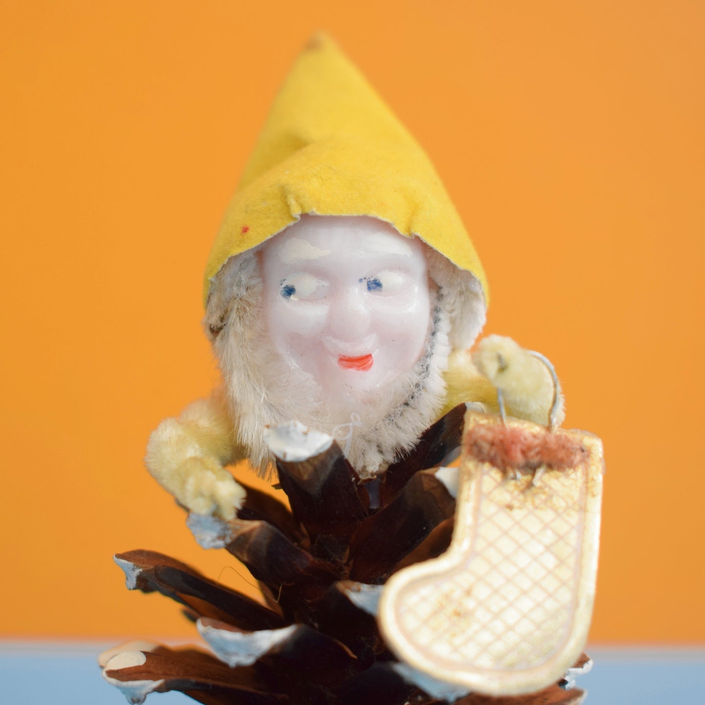 Vintage 1950s Christmas Pinecone Elf Ornament - Spun Cotton - Shiny Brite