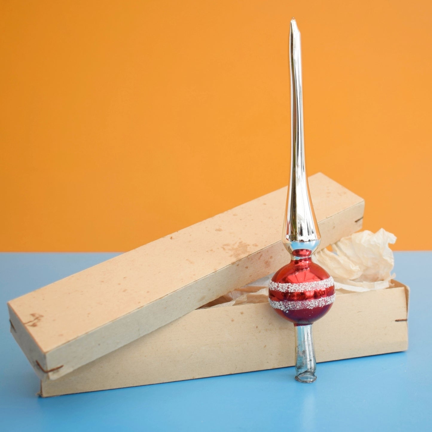 Vintage 1950s Glass Christmas Tree Topper - Small Red - Boxed