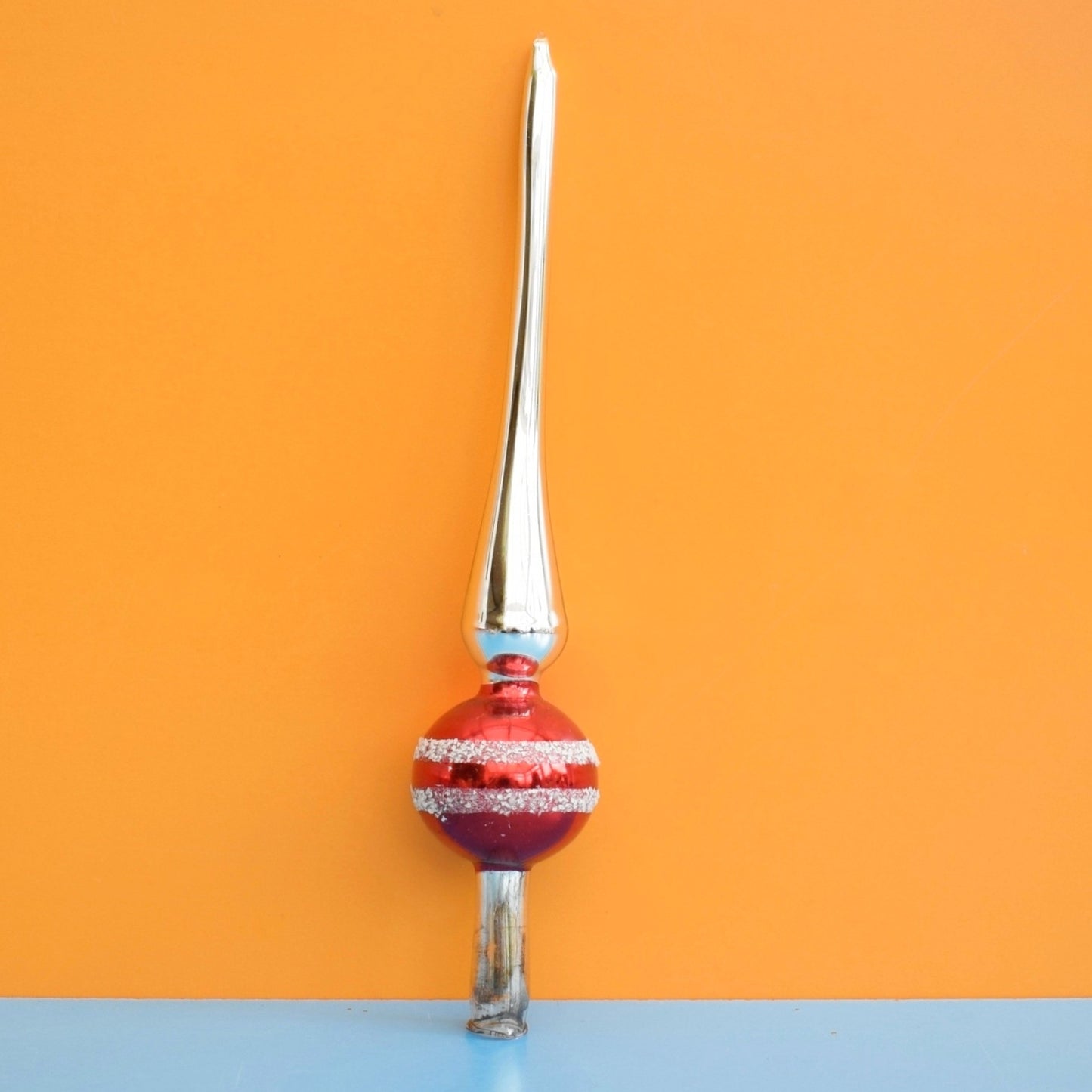 Vintage 1950s Glass Christmas Tree Topper - Small Red - Boxed