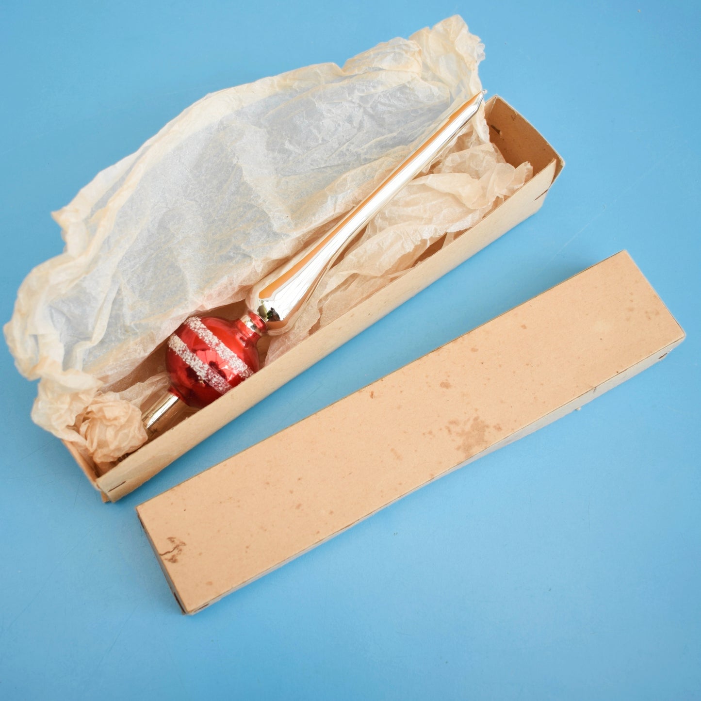 Vintage 1950s Glass Christmas Tree Topper - Small Red - Boxed