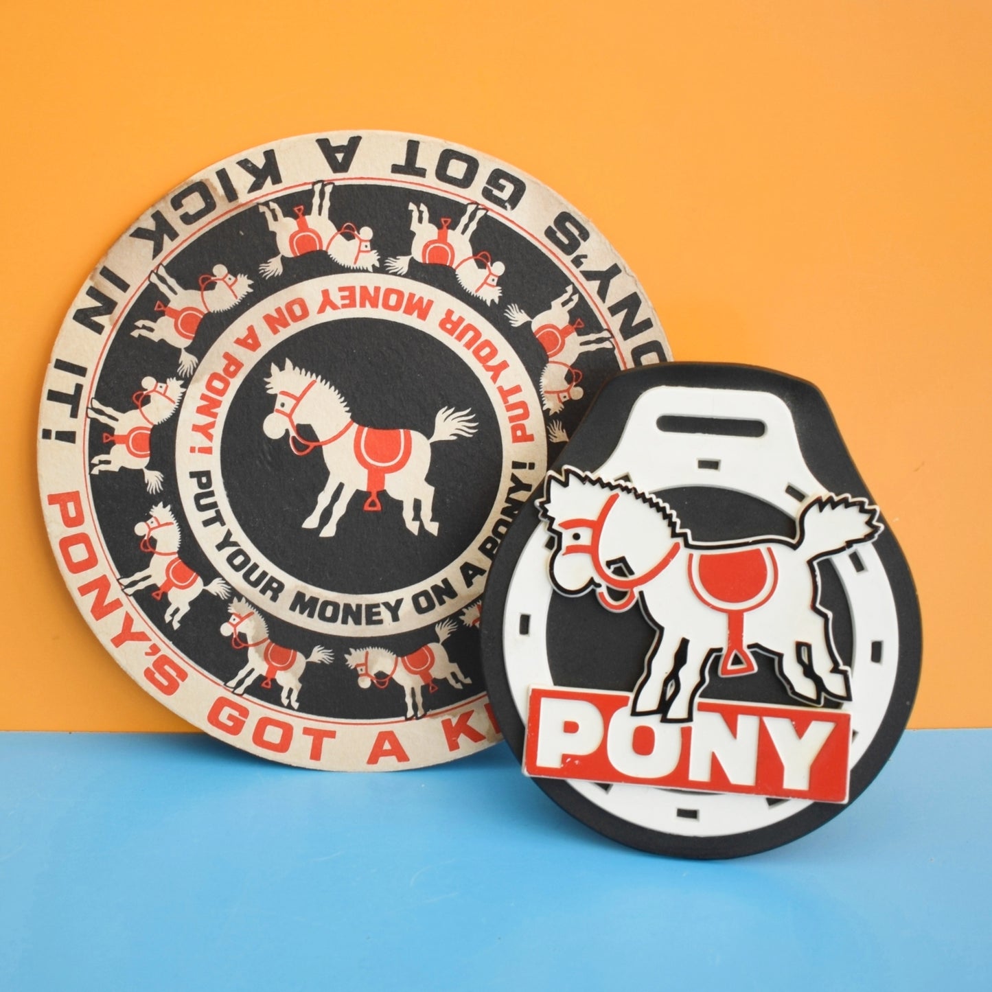 Vintage 1960s Kitsch Pony Drinks Mat / Plastic Bar Sign