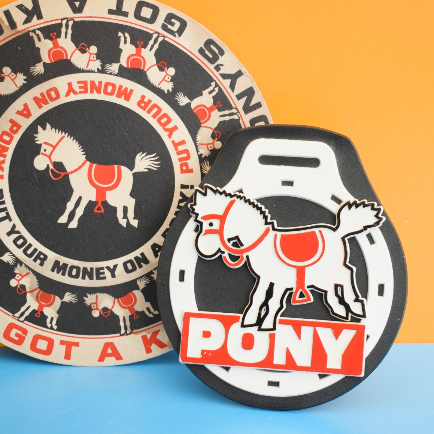 Vintage 1960s Kitsch Pony Drinks Mat / Plastic Bar Sign