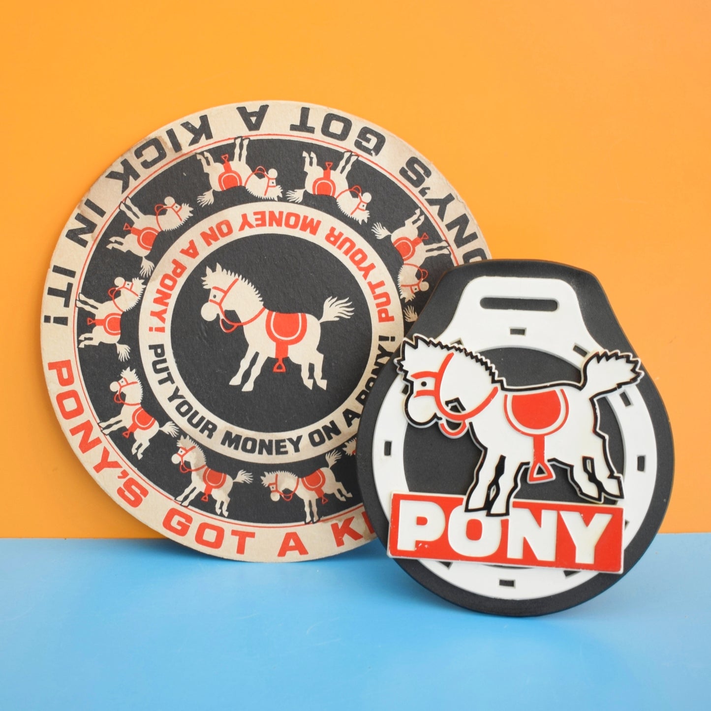 Vintage 1960s Kitsch Pony Drinks Mat / Plastic Bar Sign