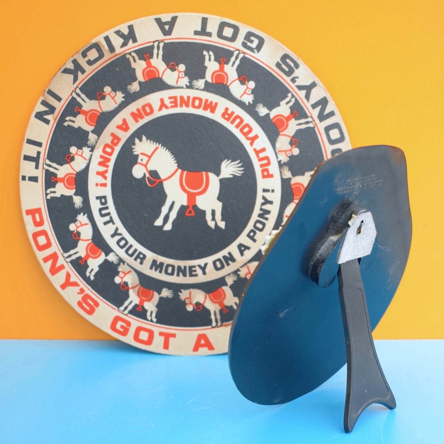 Vintage 1960s Kitsch Pony Drinks Mat / Plastic Bar Sign