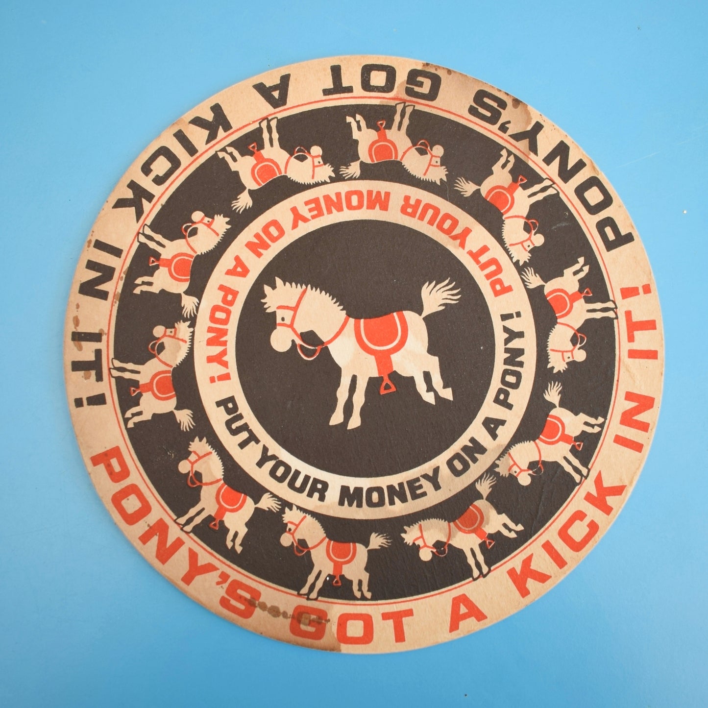 Vintage 1960s Kitsch Pony Drinks Mat / Plastic Bar Sign
