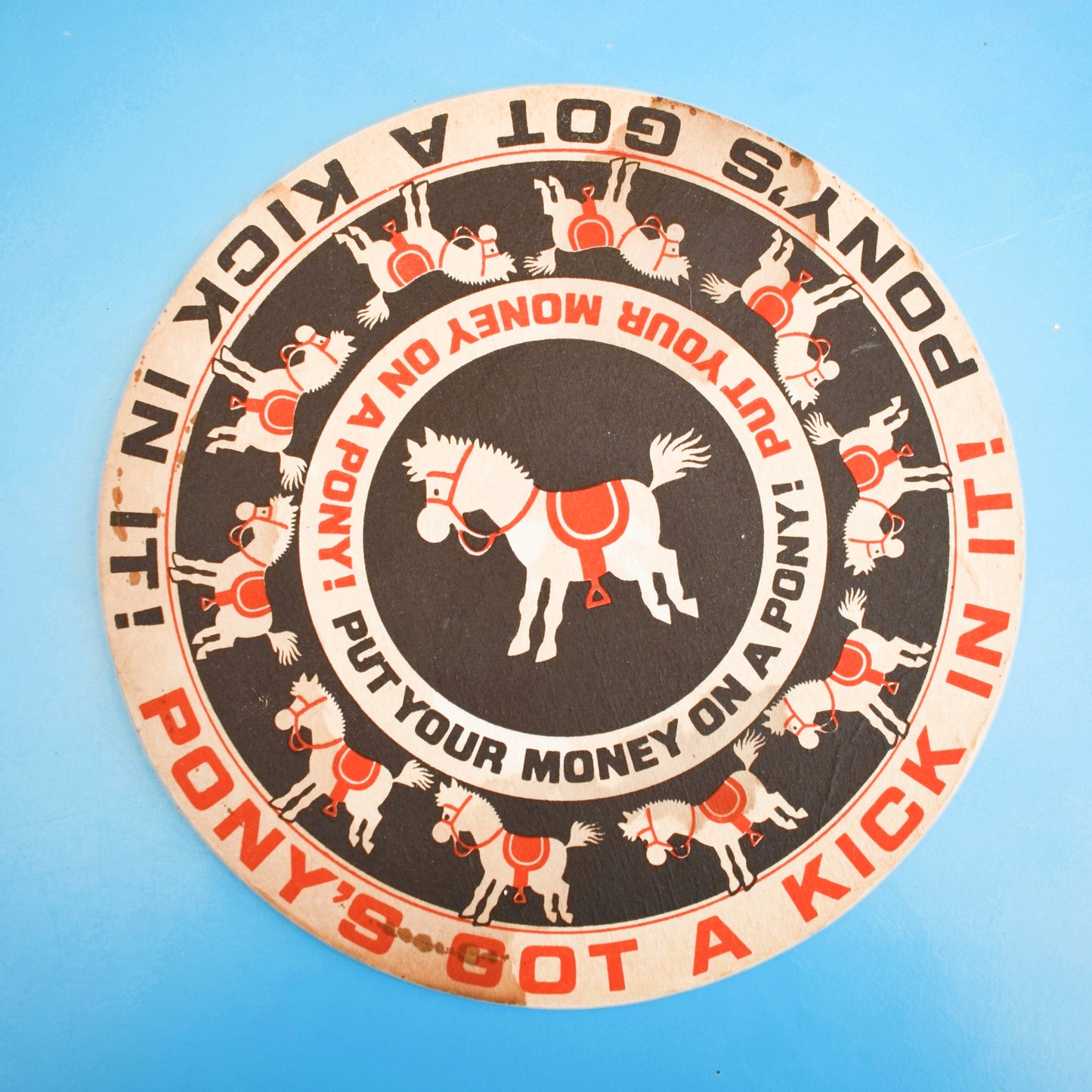 Vintage 1960s Kitsch Pony Drinks Mat / Plastic Bar Sign