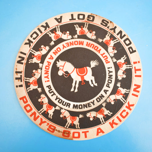Vintage 1960s Kitsch Pony Drinks Mat / Plastic Bar Sign