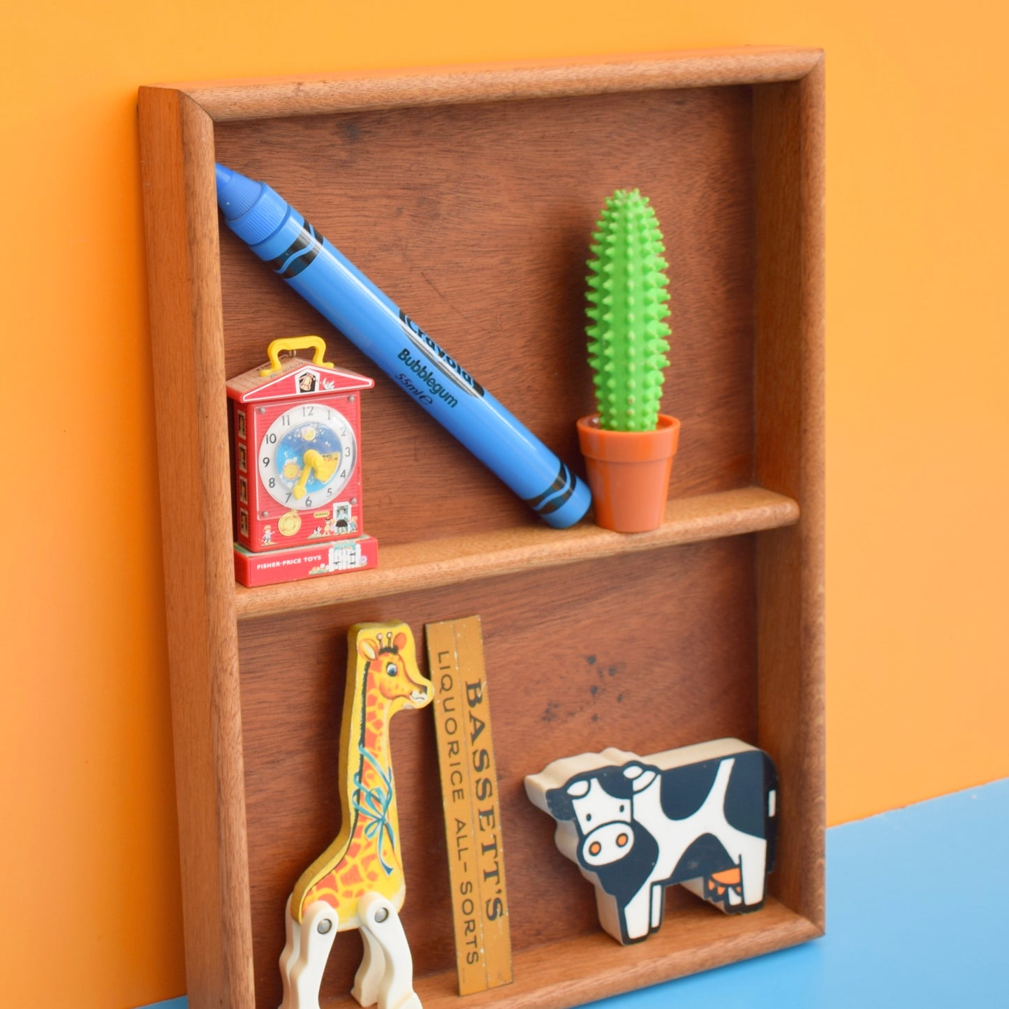Vintage 1950s Oak Display Shelf / Drawer Organiser