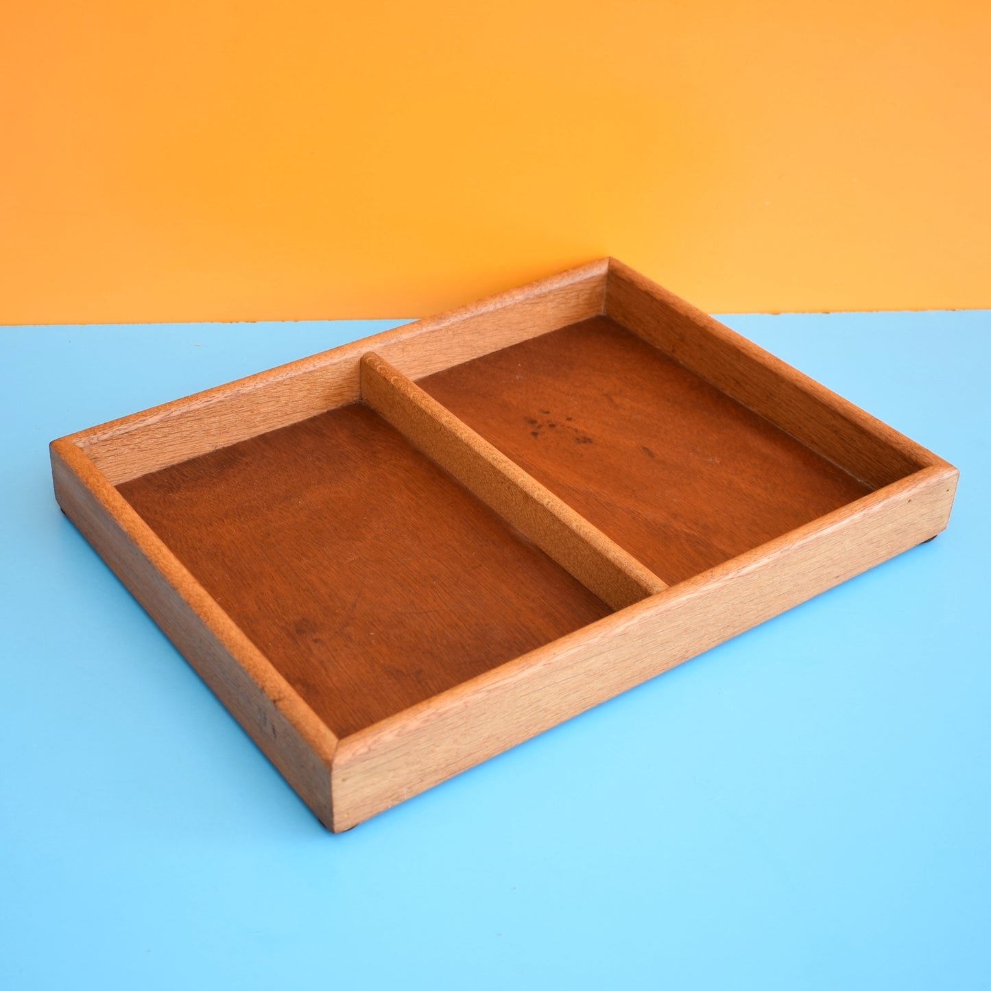 Vintage 1950s Oak Display Shelf / Drawer Organiser