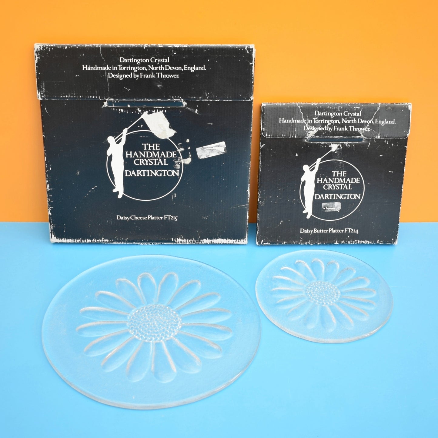 Vintage 1970s Dartington Daisy Glass Plate / Platters - Boxed
