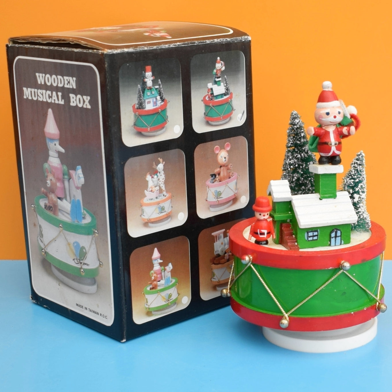 Vintage 1980s Musical Wooden Christmas Ornament