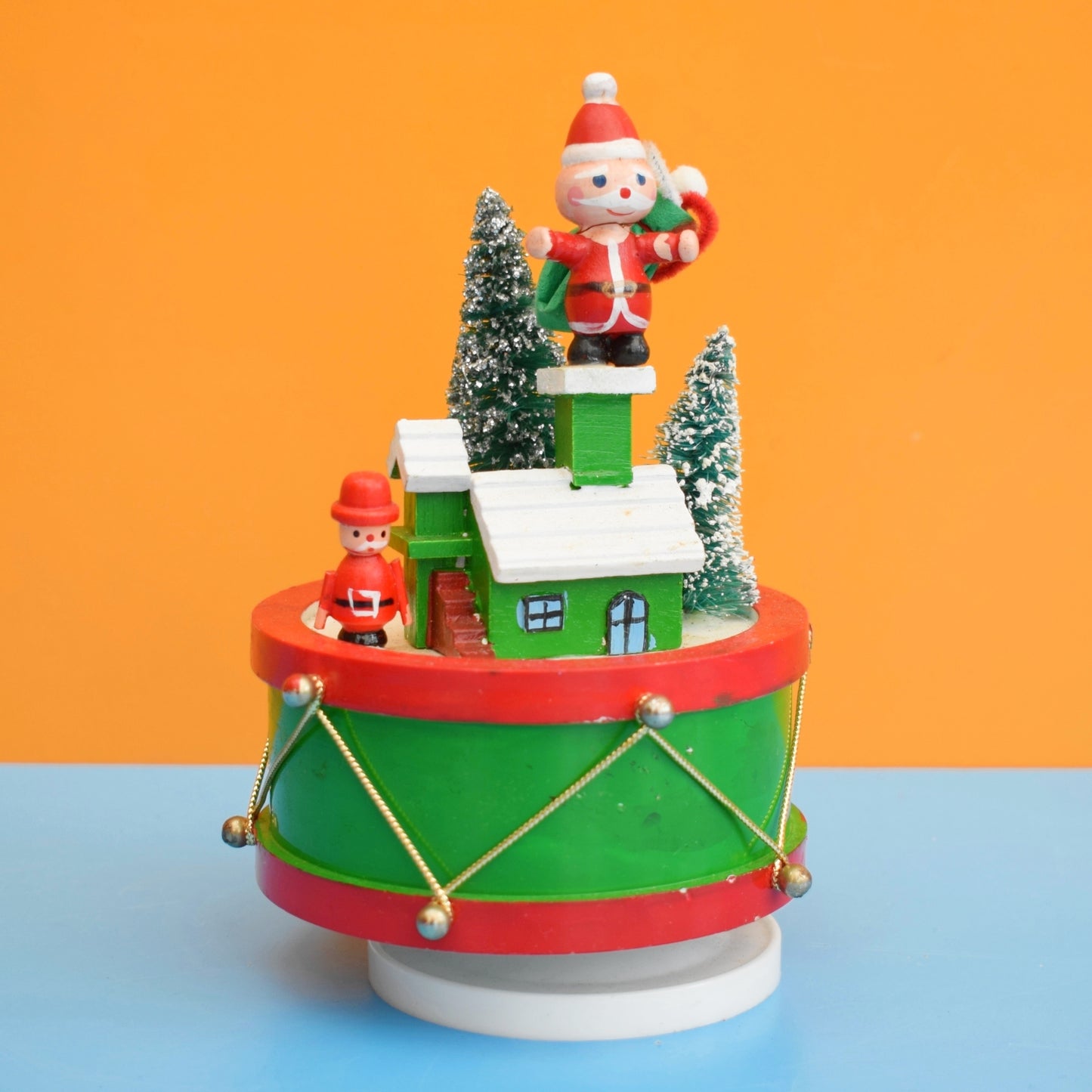 Vintage 1980s Musical Wooden Christmas Ornament