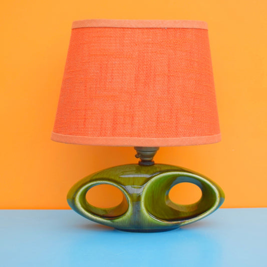 Vintage 1960s Holkham Pottery Little Table Lamp - Green & Orange