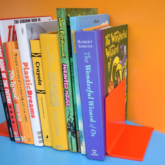 Vintage 1970s Plastic Bookends - Glossy Red Plastic