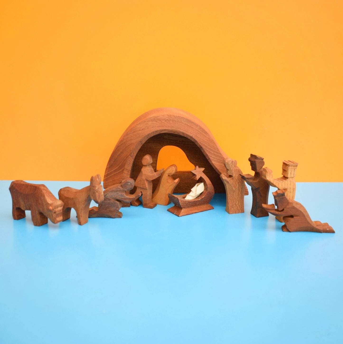 Vintage 1970s Wooden Stylised Nativity Set- Woodpecker Toys - Christmas