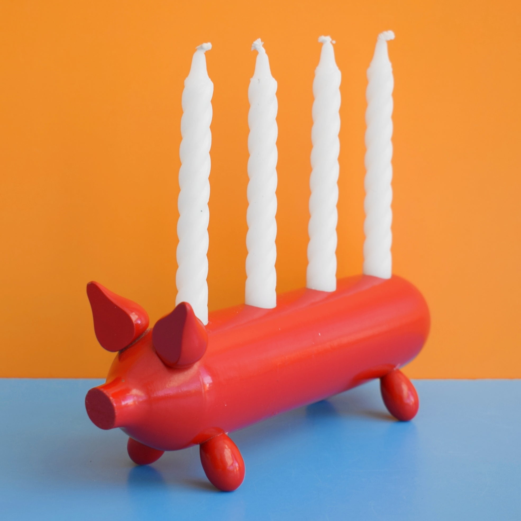 Vintage 1970s Swedish Wooden Candle Holder - Pig- Red – Pineapple