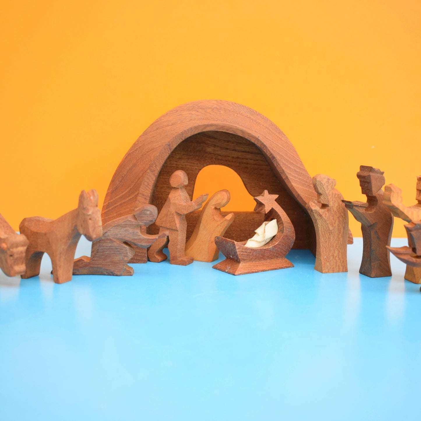 Vintage 1970s Wooden Stylised Nativity Set- Woodpecker Toys - Christmas