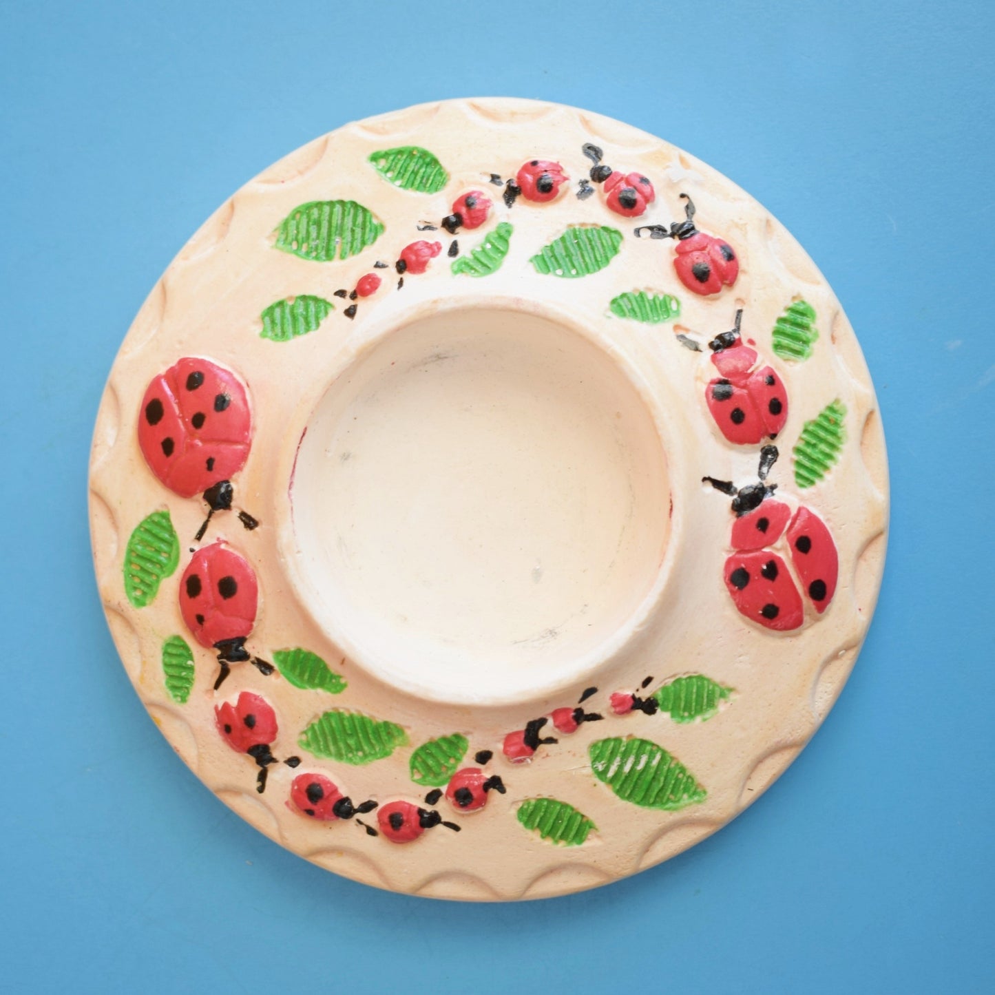 Vintage 1960s Plaster Candle Holder - Ladybirds