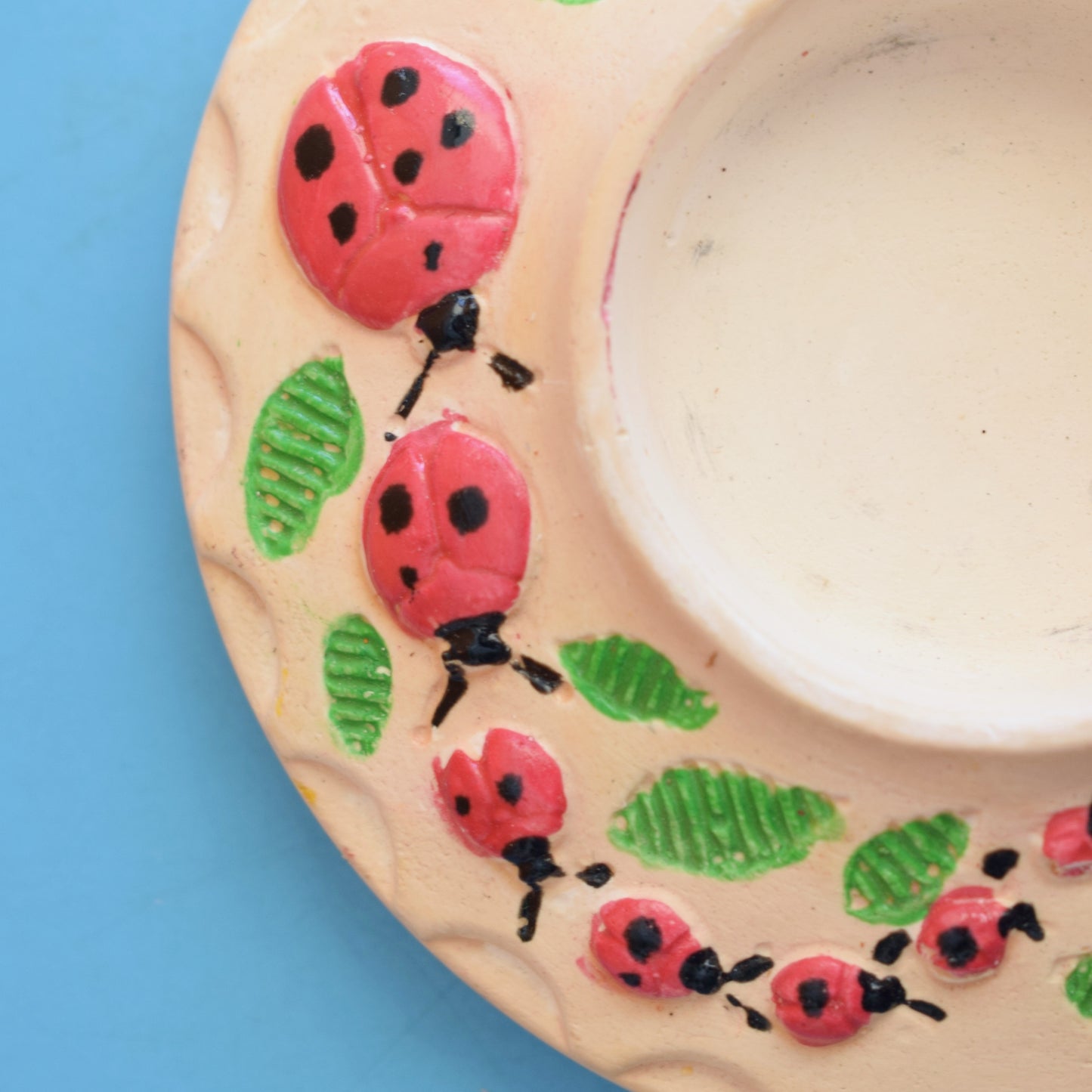 Vintage 1960s Plaster Candle Holder - Ladybirds