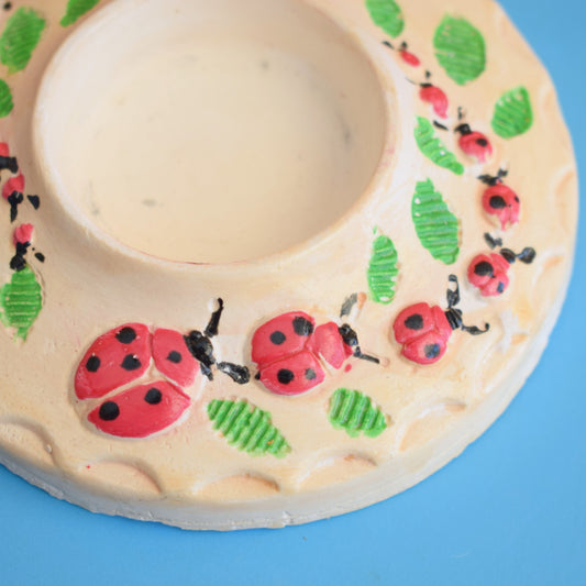 Vintage 1960s Plaster Candle Holder - Ladybirds