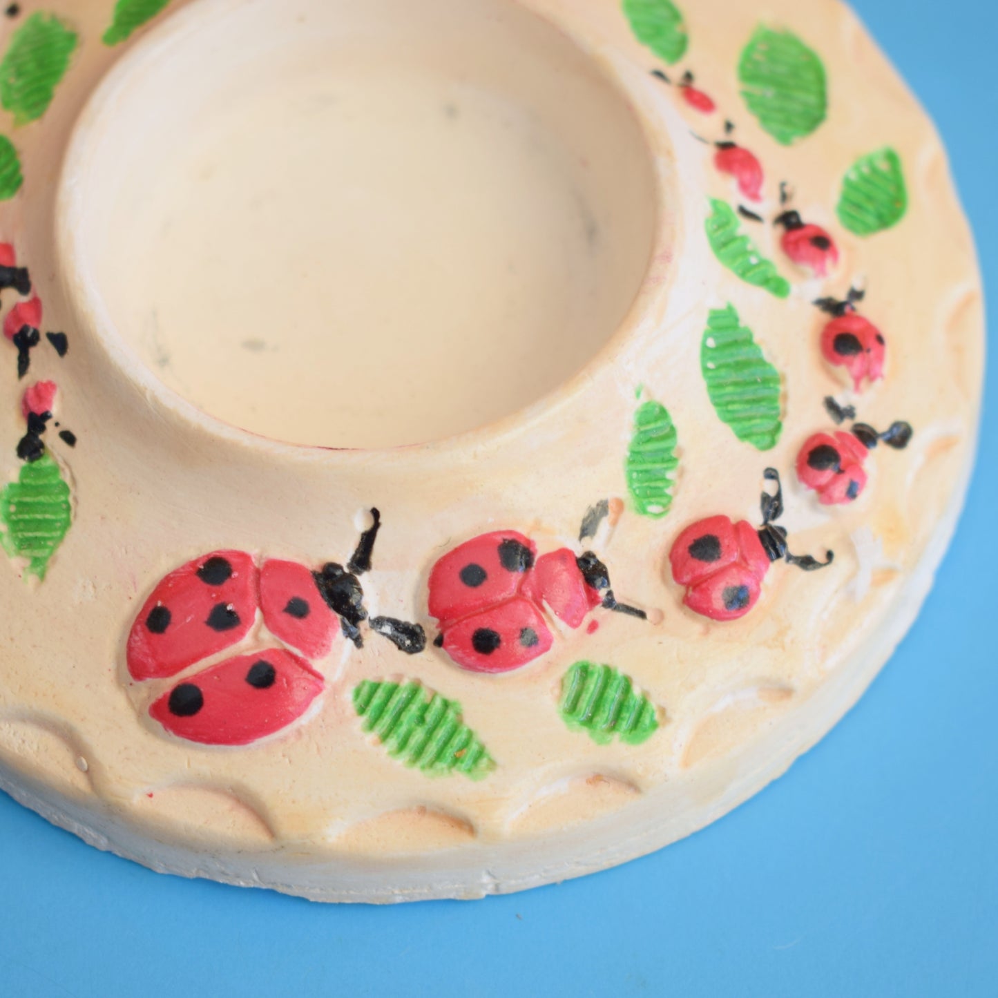 Vintage 1960s Plaster Candle Holder - Ladybirds