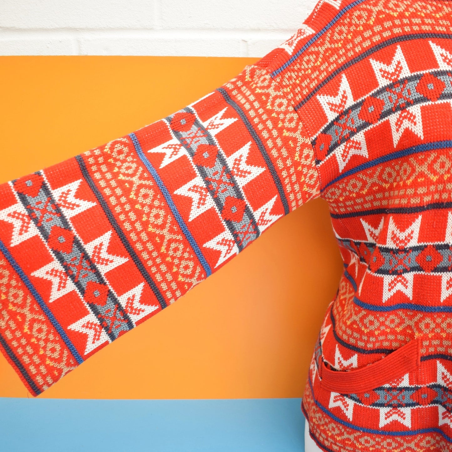 Vintage 1980s Knitted Slash Neck, Jumper- Red