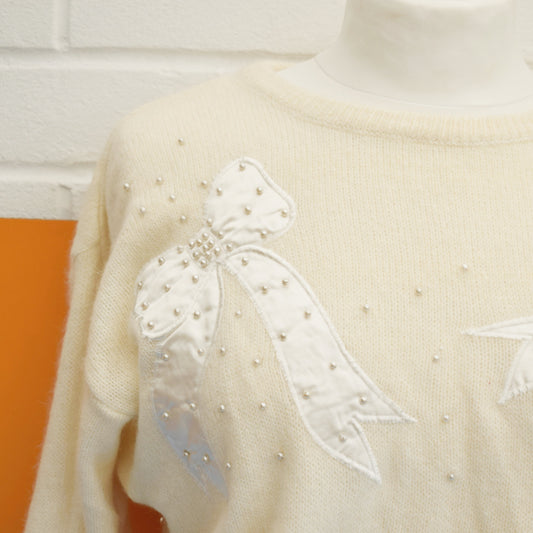 Vintage 1980s Angora Fluffy Jumper - Cote a Cote - - Cream - Free Size