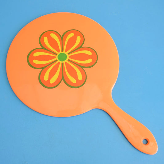 Vintage 1960s Plastic Hand Mirror - Orange
