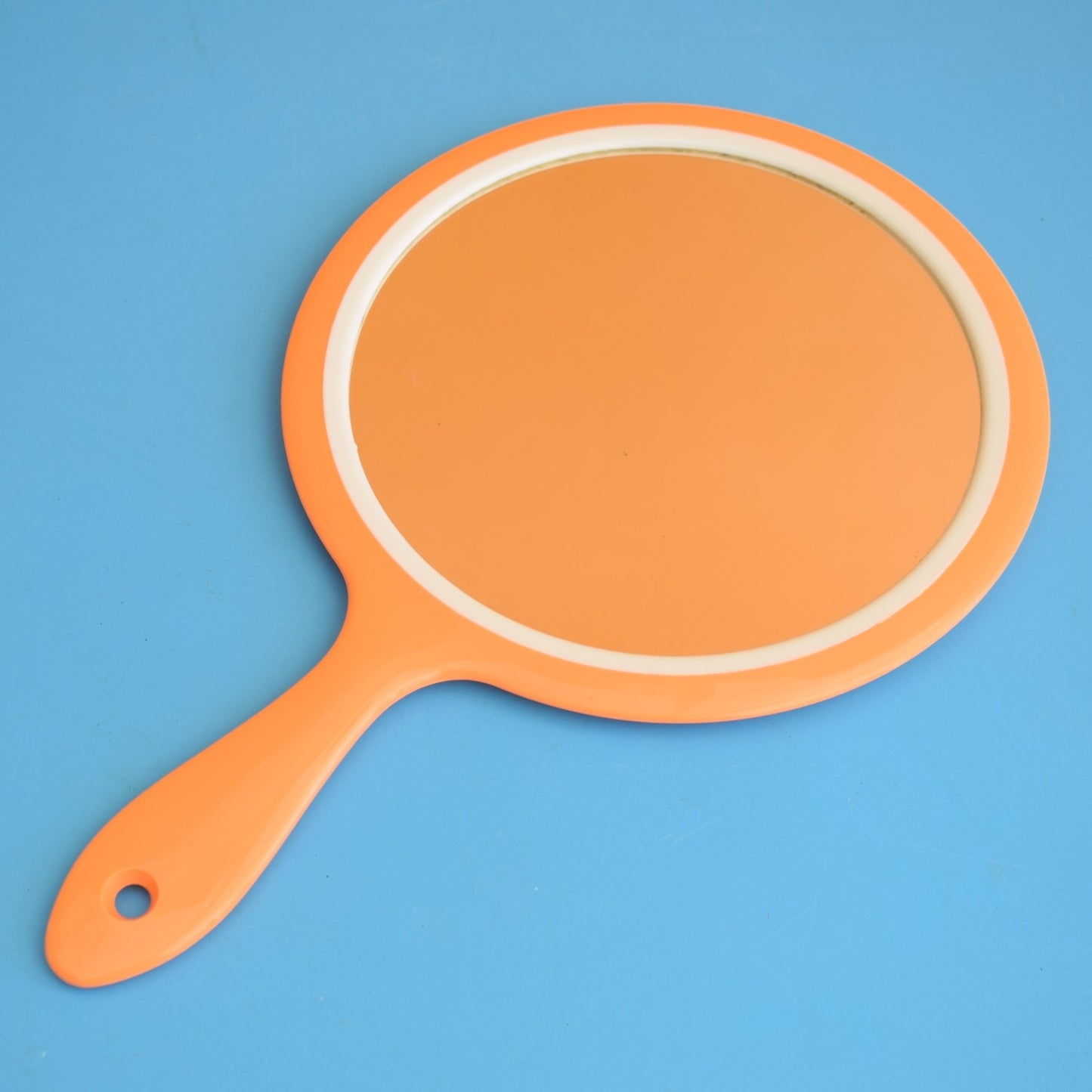 Vintage 1960s Plastic Hand Mirror - Orange