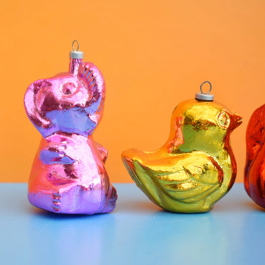 Vintage 1970s Kitsch Christmas Animal Decorations x4
