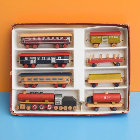 Vintage 1950s Mini Wooden Train Set- Boxed - Toia - Czechoslovakia