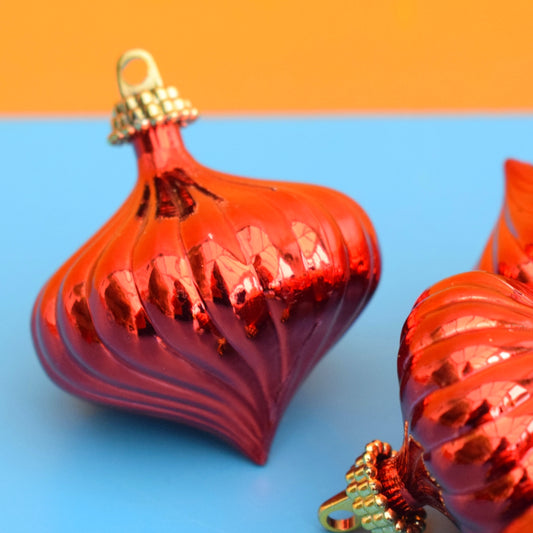 Vintage 1990s Christmas Plastic Decorations x10 Red - Onion Shaped