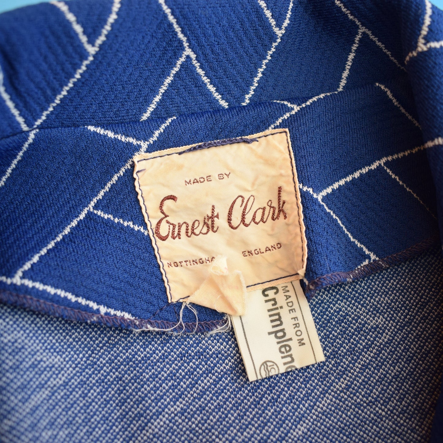 Vintage 1960s Suit - Jacket & Skirt - Blue Geometric - Size 12-14