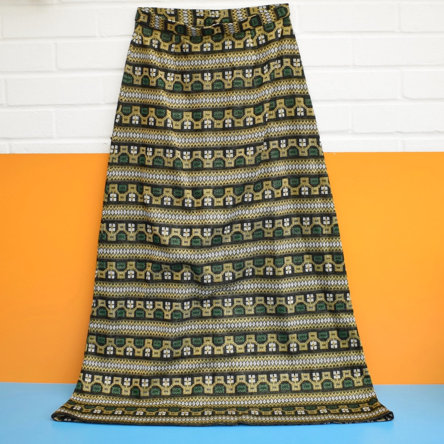 Vintage 1960s Maxi Skirt - Downs Fashions Size 12 - Lurex Gold / Green