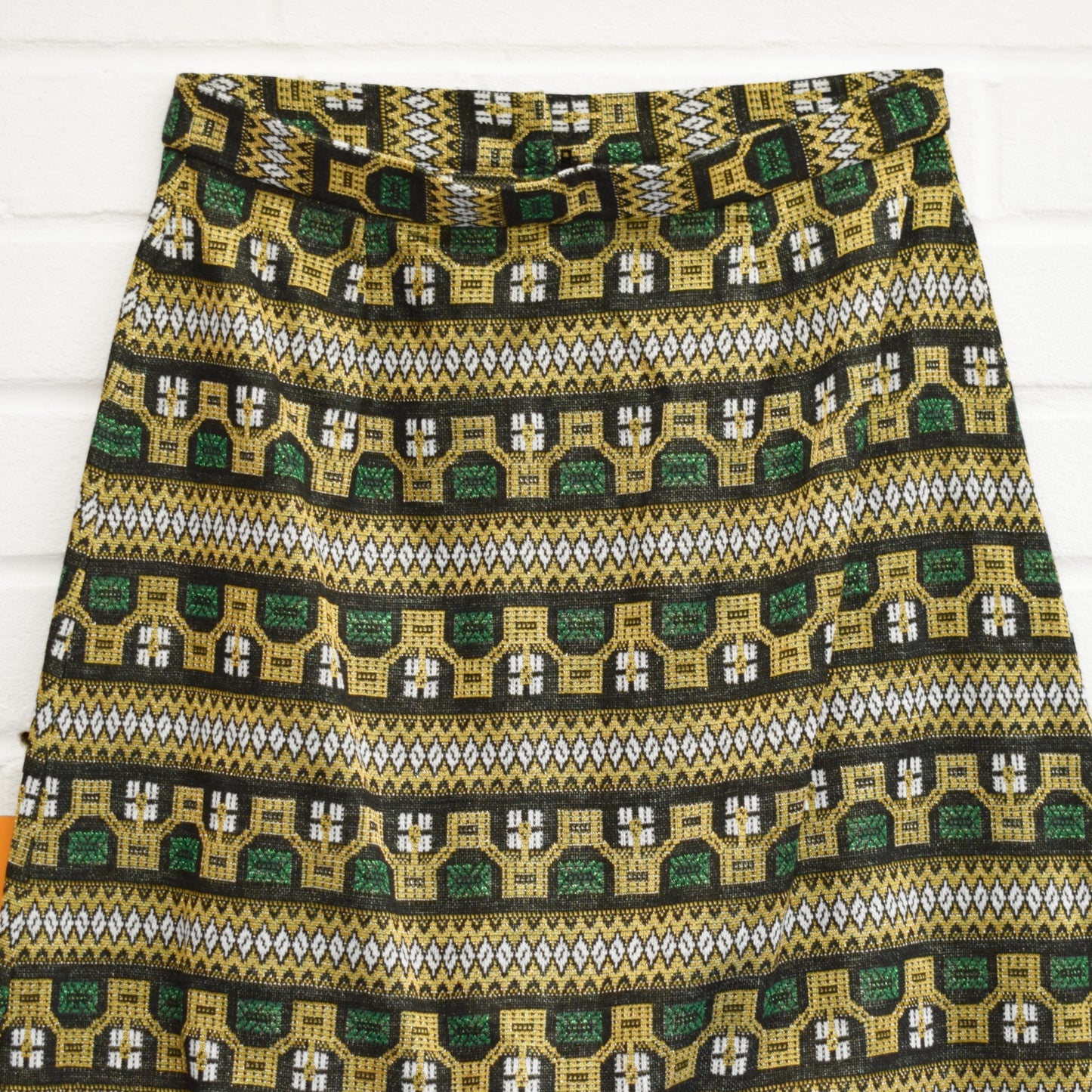 Vintage 1960s Maxi Skirt - Downs Fashions Size 12 - Lurex Gold / Green