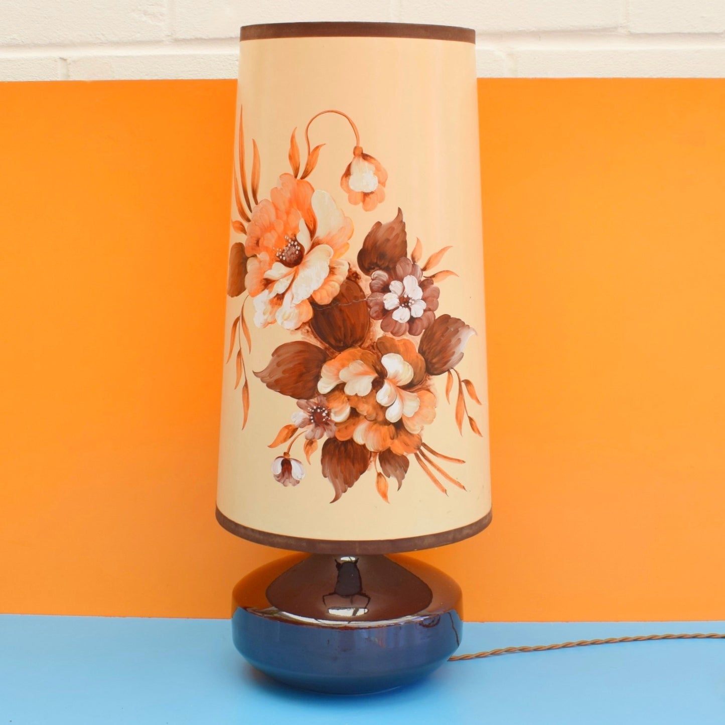 Vintage 1960s Table Lamp - Hand Painted Original Shade by Vintage