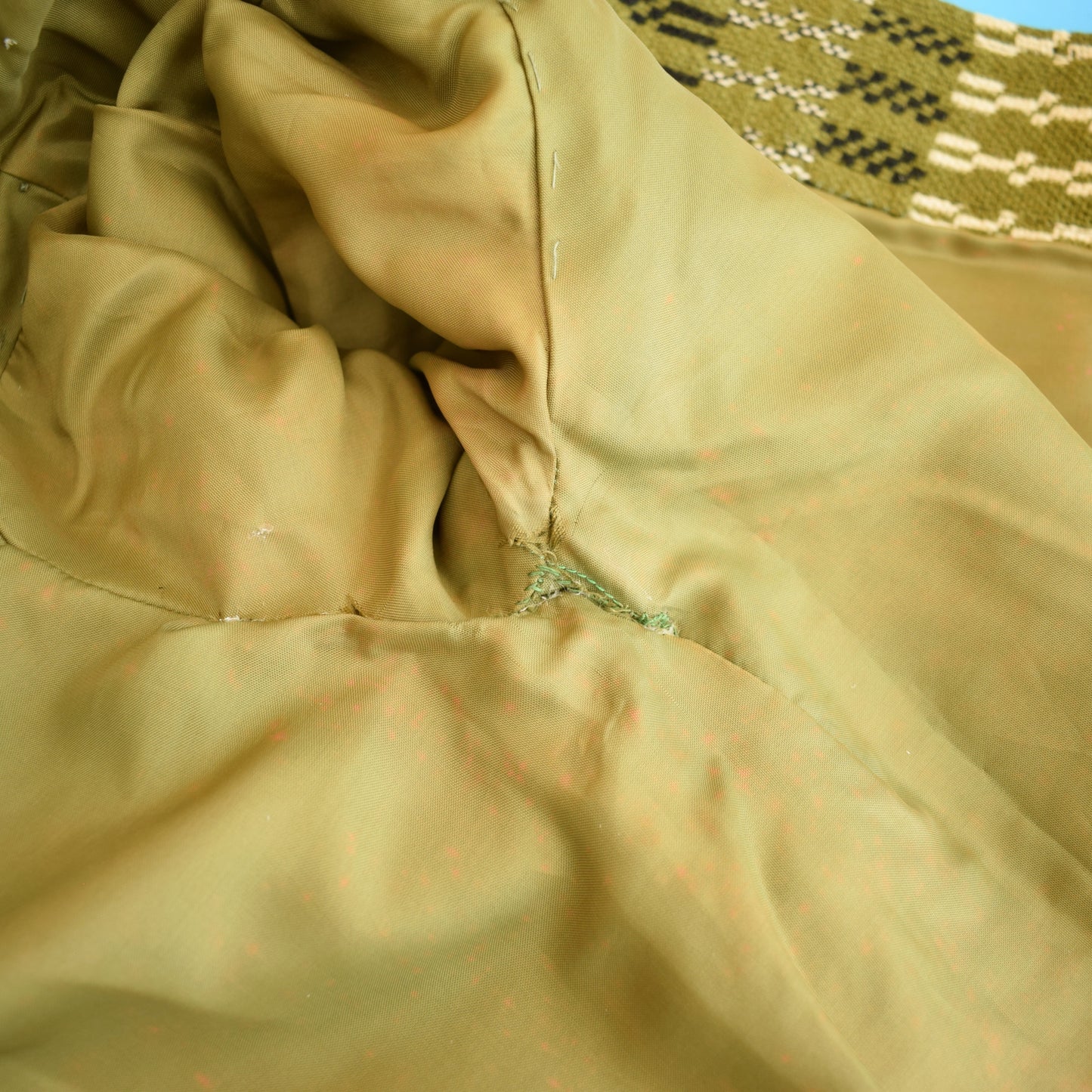 Vintage 1960s Welsh Tapestry Hooded Coat - Green / Black Sz 12 ish