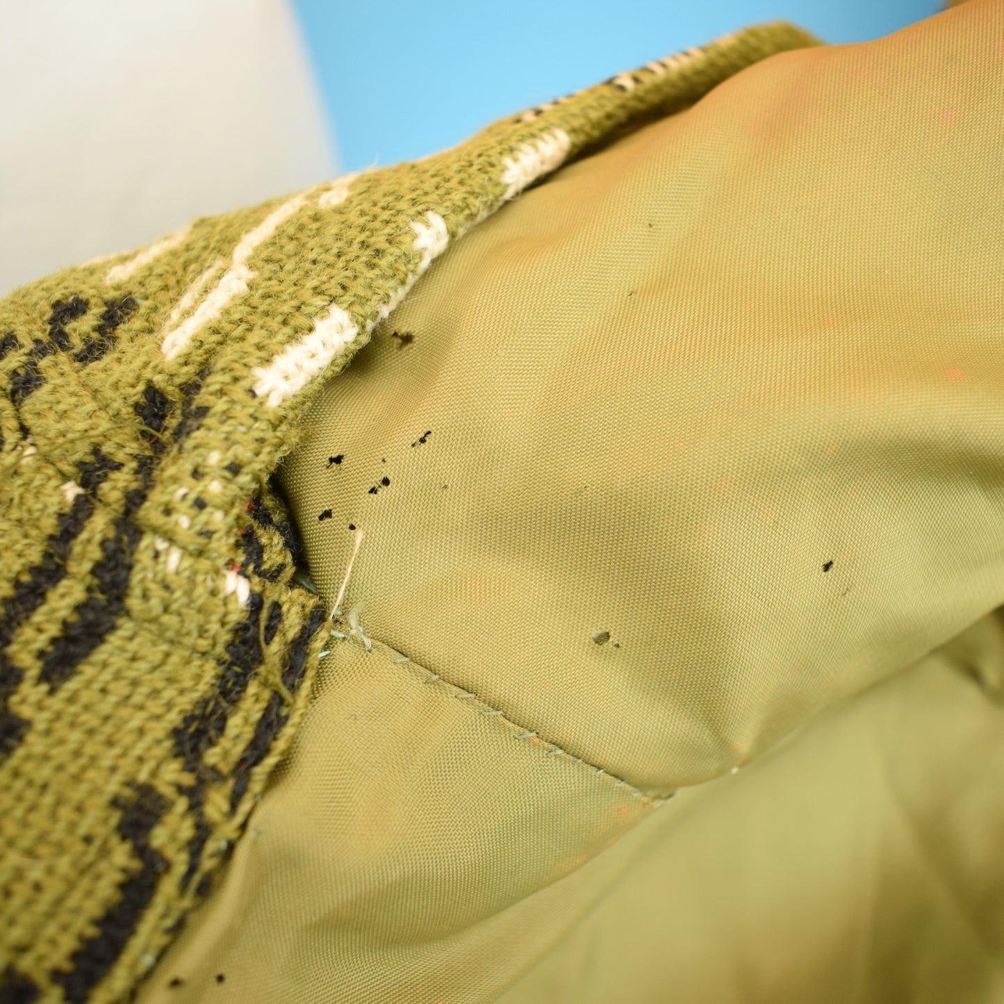 Vintage 1960s Welsh Tapestry Hooded Coat - Green / Black Sz 12 ish