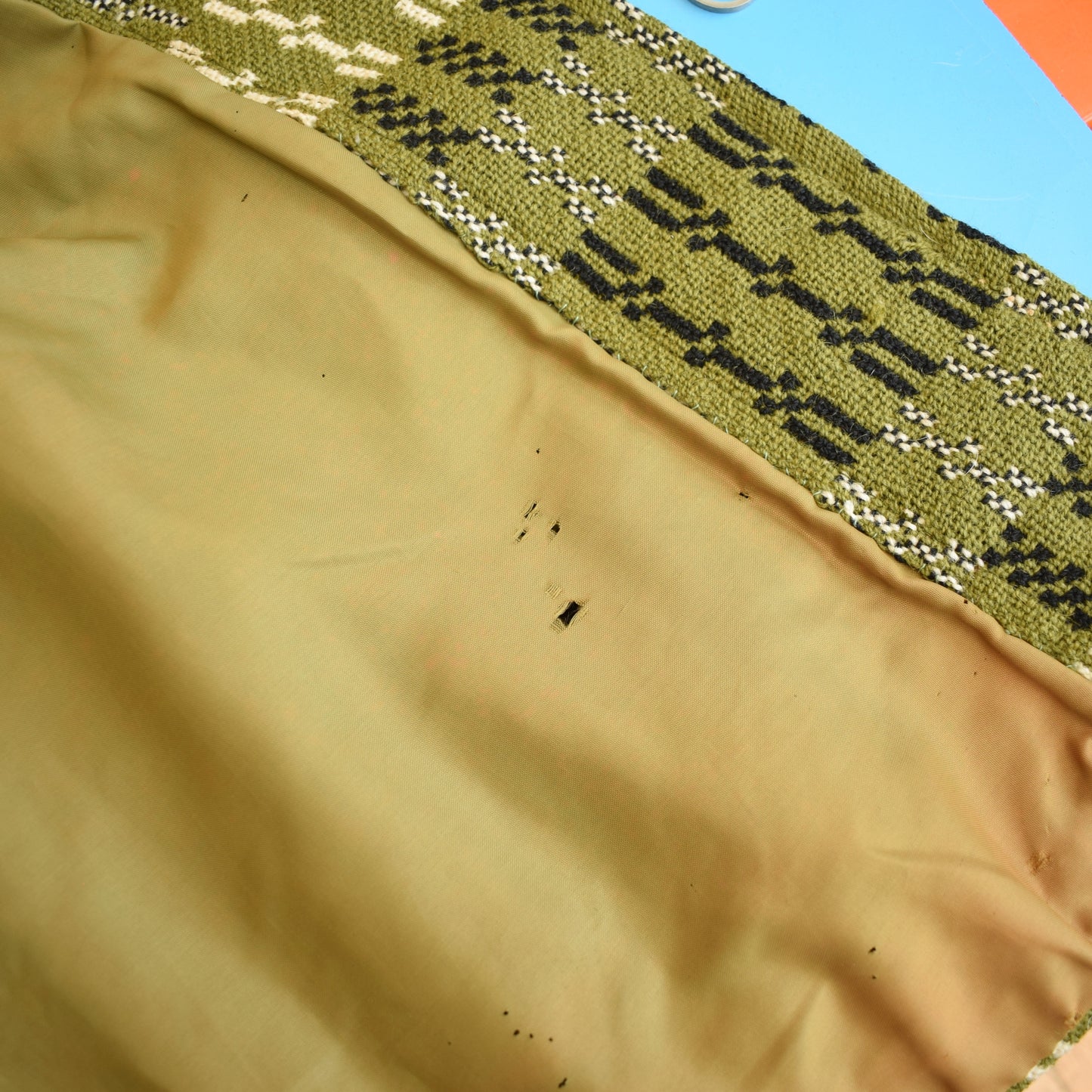 Vintage 1960s Welsh Tapestry Hooded Coat - Green / Black Sz 12 ish