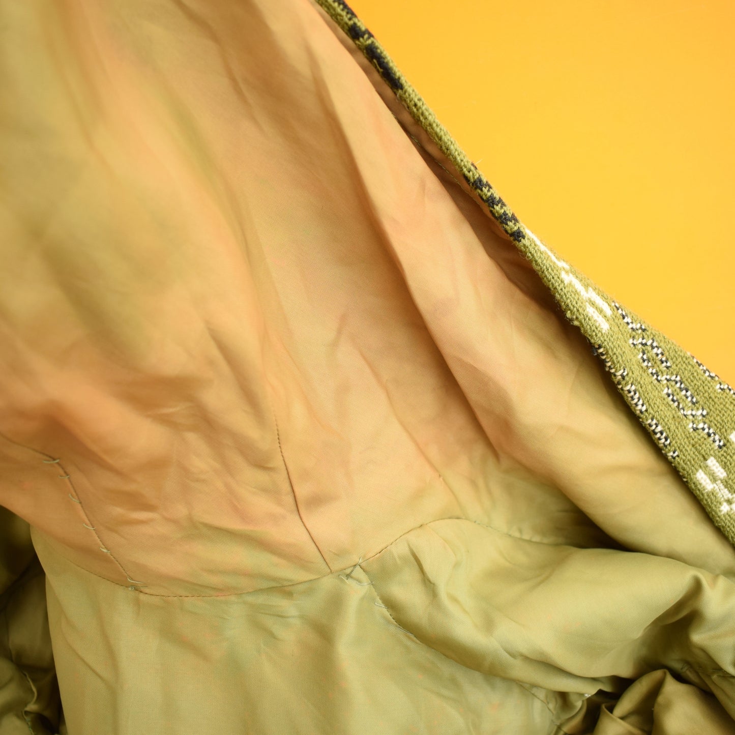 Vintage 1960s Welsh Tapestry Hooded Coat - Green / Black Sz 12 ish