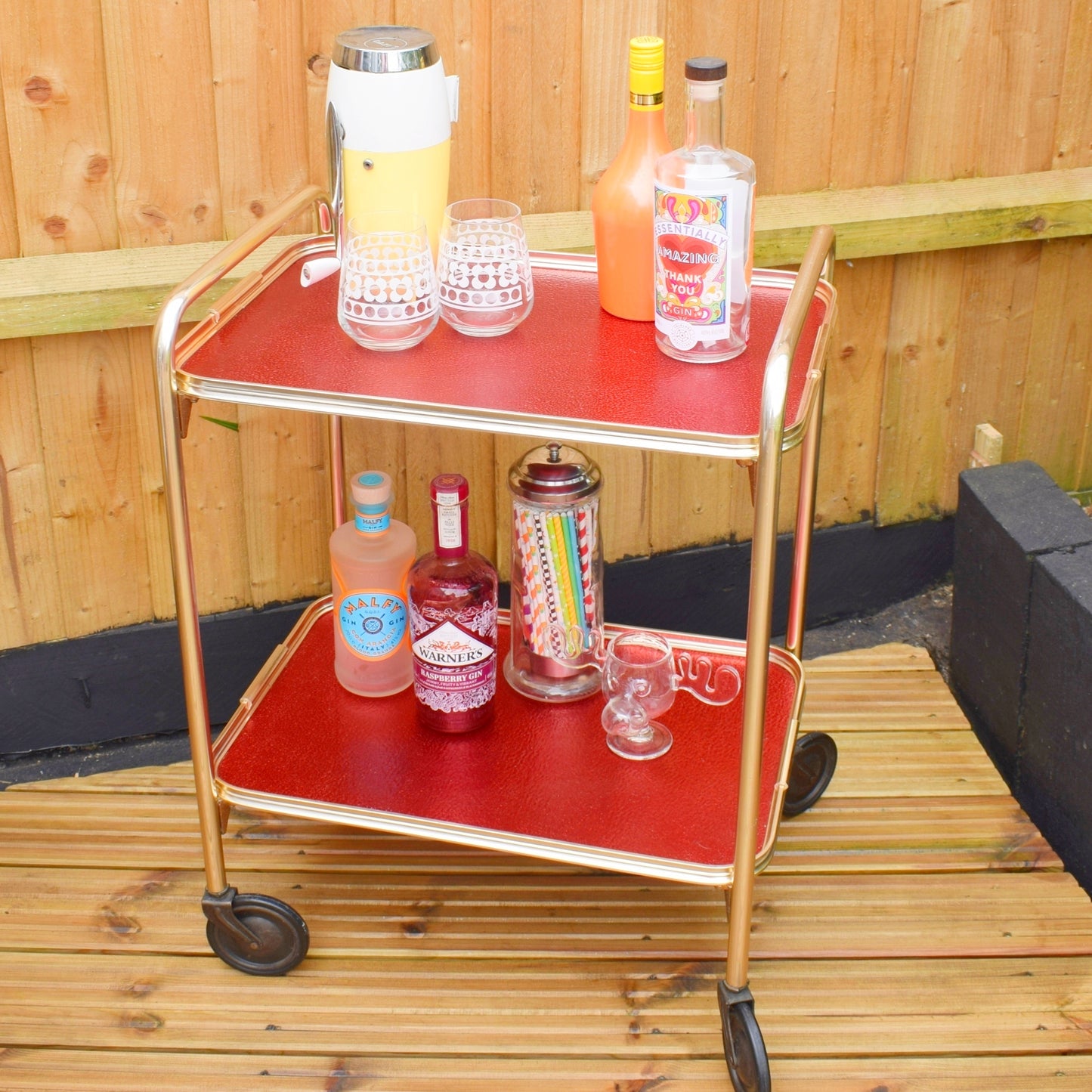 Vintage 1950s Aluminium Drinks/ Plant / Display Trolley - Red