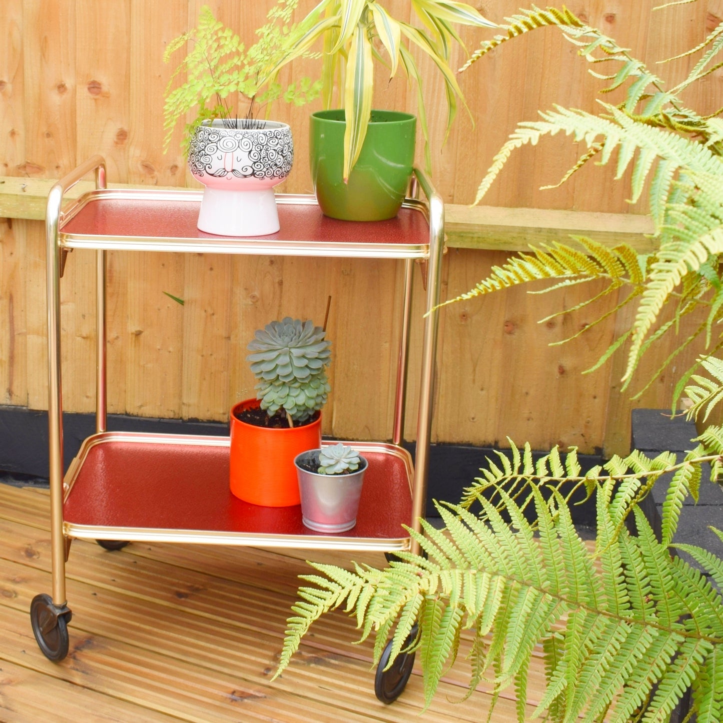 Vintage 1950s Aluminium Drinks/ Plant / Display Trolley - Red