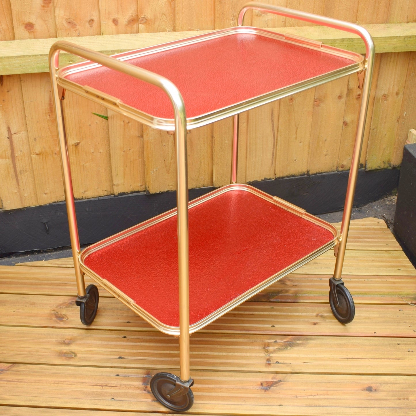 Vintage 1950s Aluminium Drinks/ Plant / Display Trolley - Red