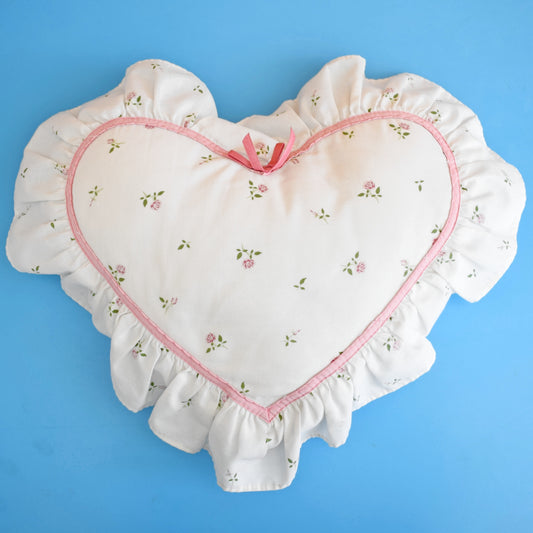 Vintage 1980s Heart Shaped Pillow - Rose Bud Design