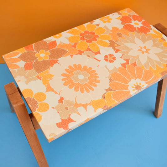 Vintage 1950s Small Table - Orange Flower Print