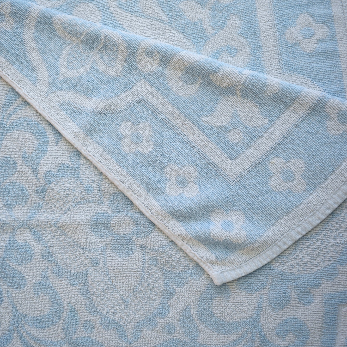 Vintage 1960s Cotton Bath Towel - Pale Blue