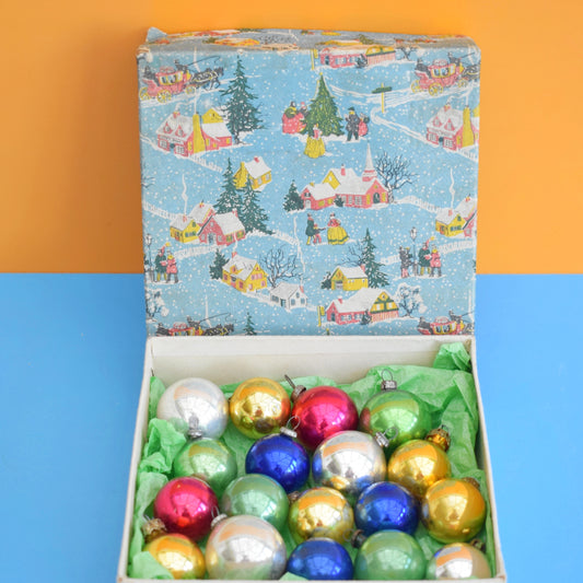 Vintage 1960s Small Plain Glass Christmas Baubles / Decorations - 18 Boxed