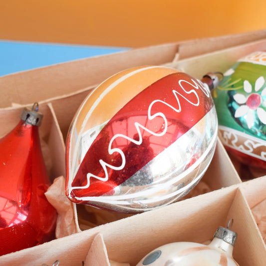 Vintage 1960s Glass Christmas Baubles / Decorations - Large- Boxed